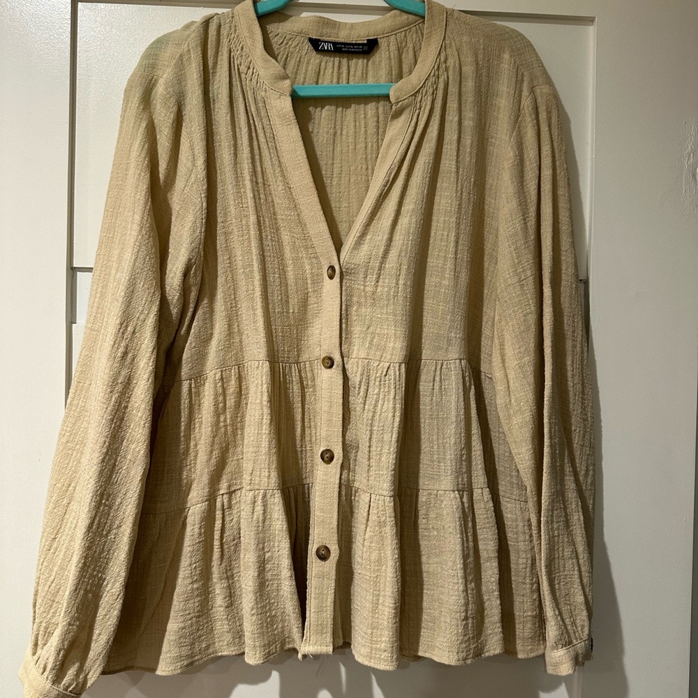 Zara Cream Button-Up Women's Top